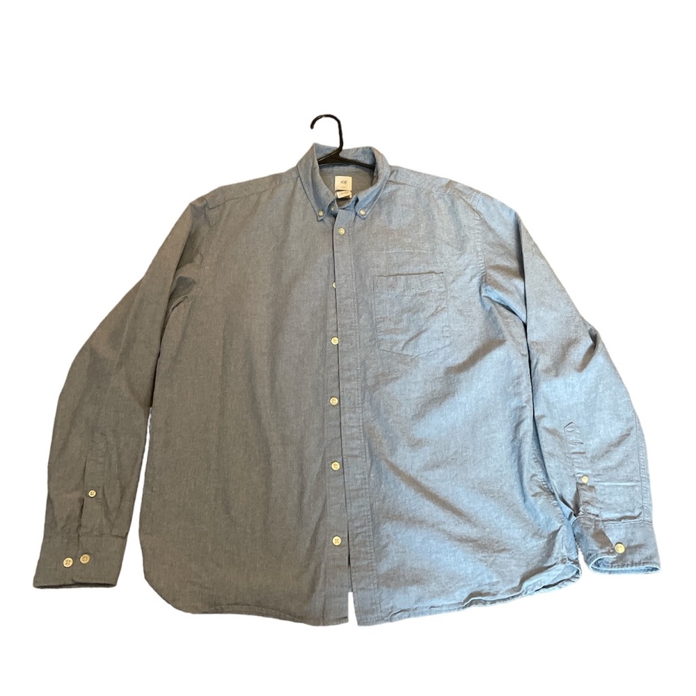 H&M Men’s Blue Denim Style Button Up Long Sleeve Shirt Regular Fit Size L